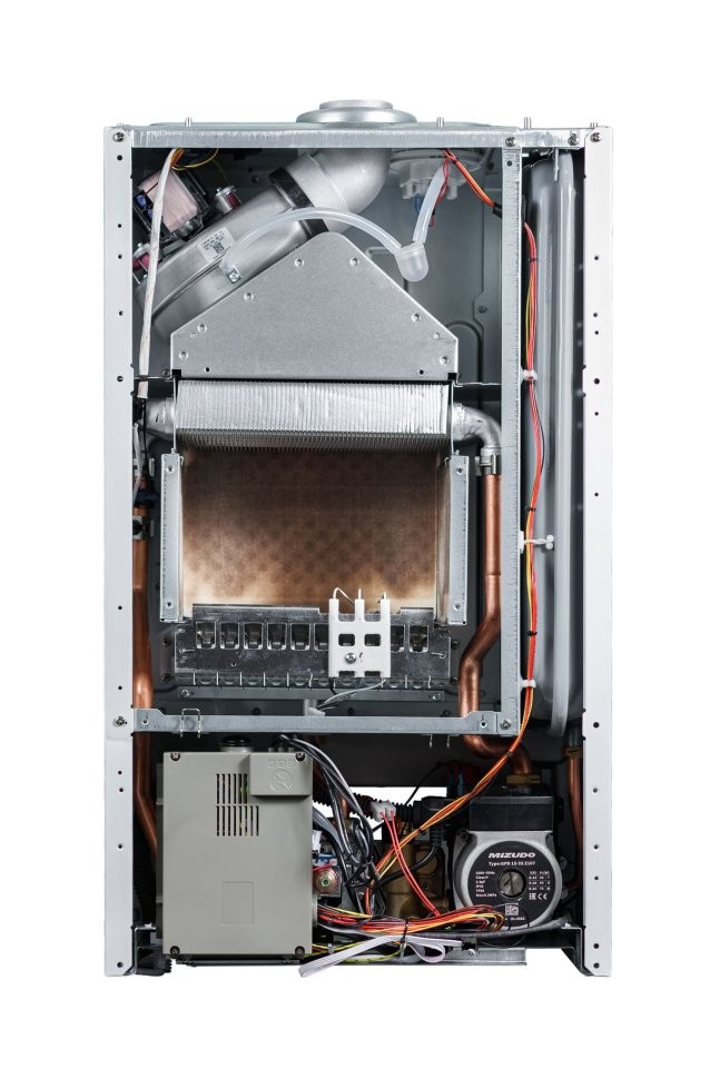 Настенный газовый котел MIZUDO MAESTRO GEM M24Т c шиной OpenTherm стеклянная панель голубая